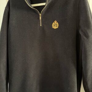 Ralph Lauren Black Zip-Up Sweater with Gold Emblem